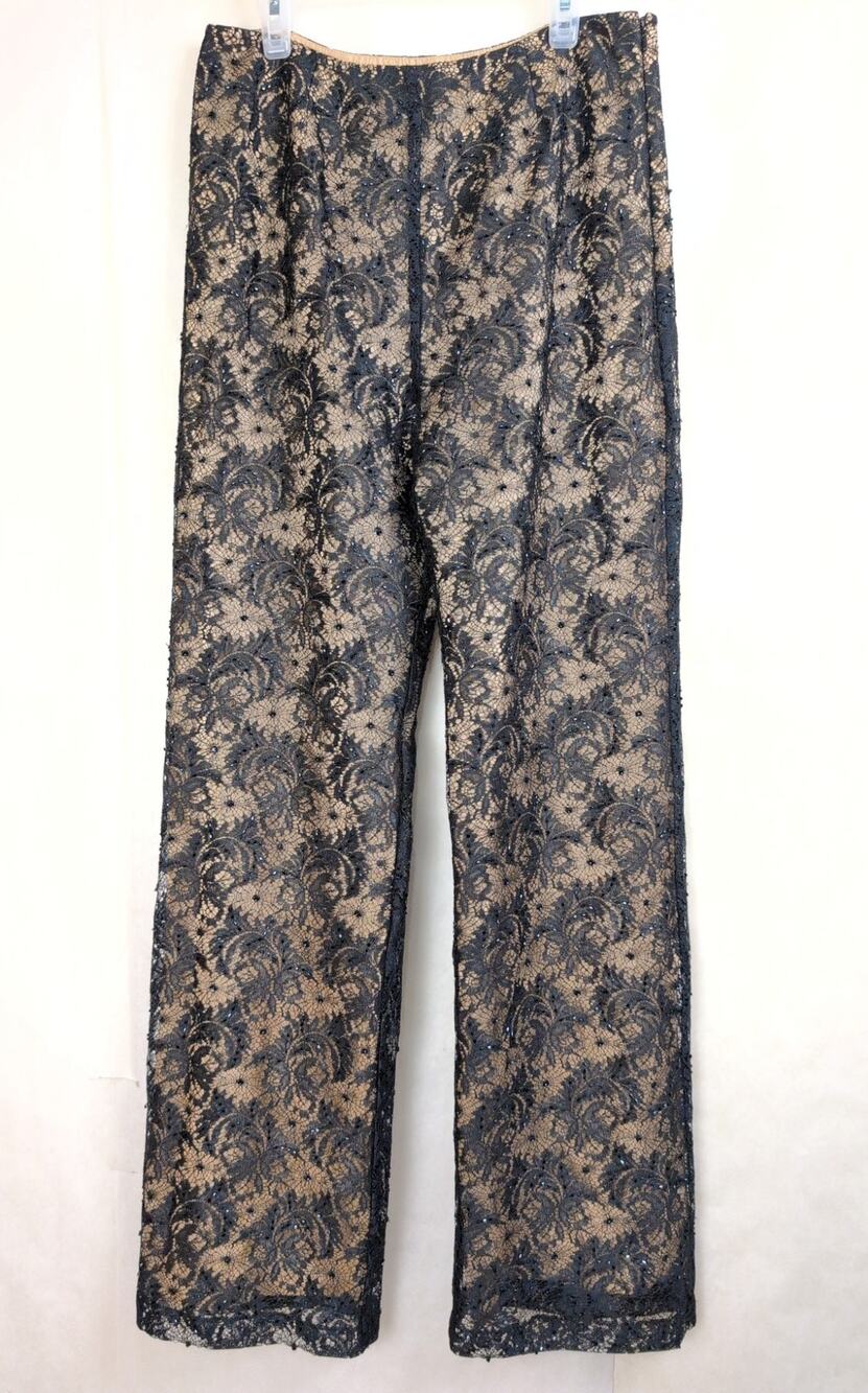Vintage Cachet sheer black beaded lace pants Sz 8 nude lined Coquette Whimsigoth